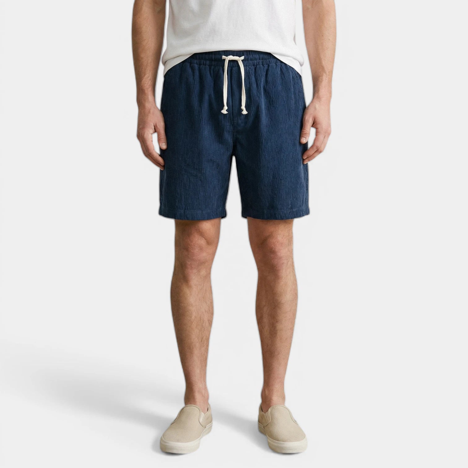 Ribbed Drawstring Shorts Elastic Waist Relaxed Fit for Men