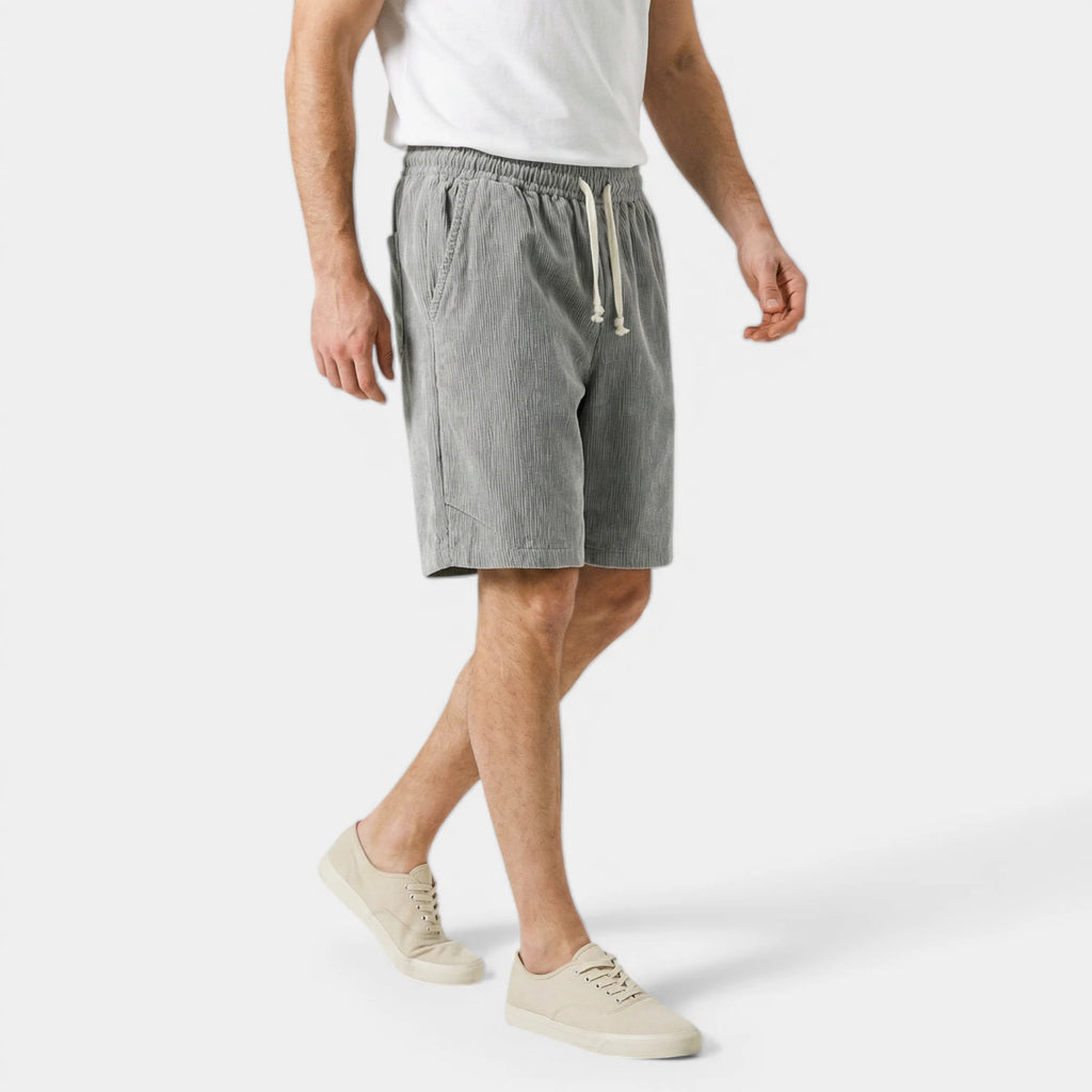Ribbed Drawstring Shorts Elastic Waist Relaxed Fit for Men