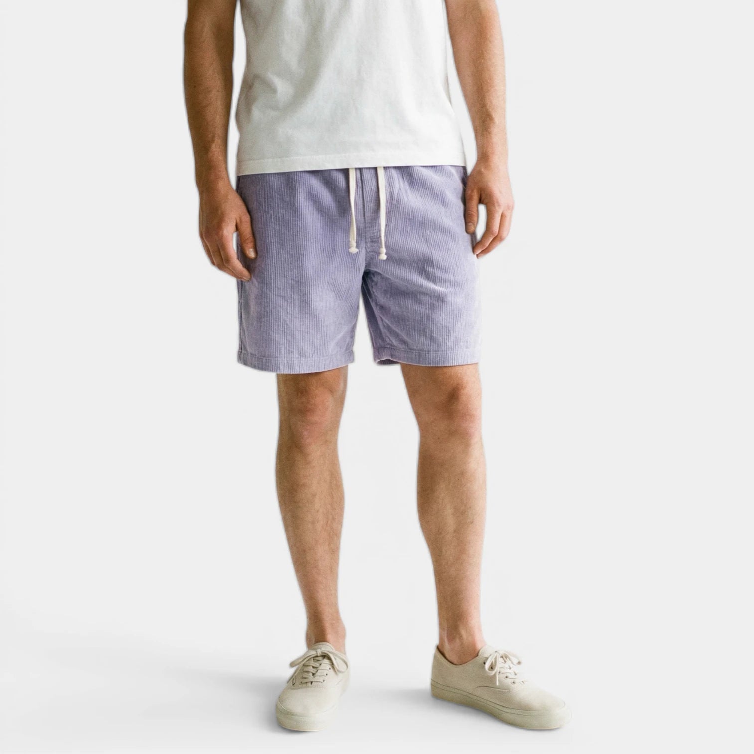 Ribbed Drawstring Shorts Elastic Waist Relaxed Fit for Men