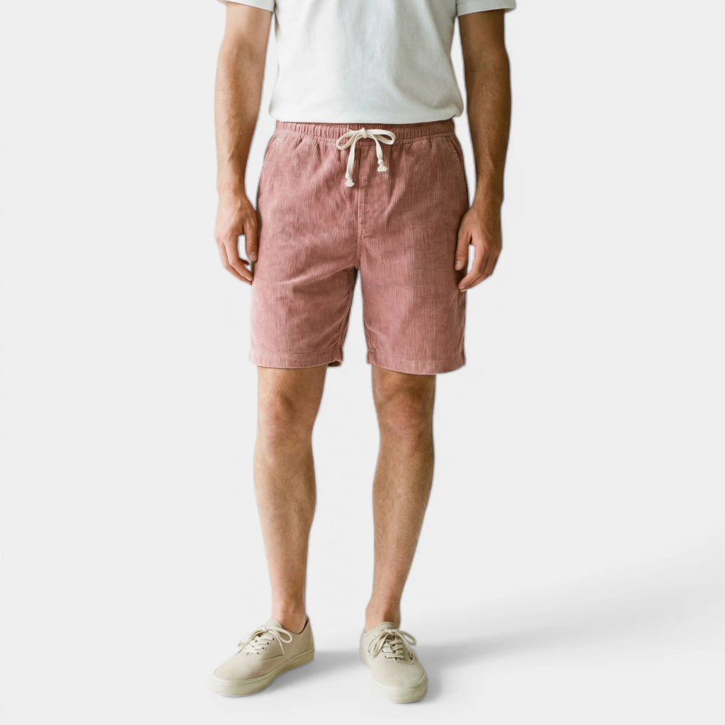 Ribbed Drawstring Shorts Elastic Waist Relaxed Fit for Men
