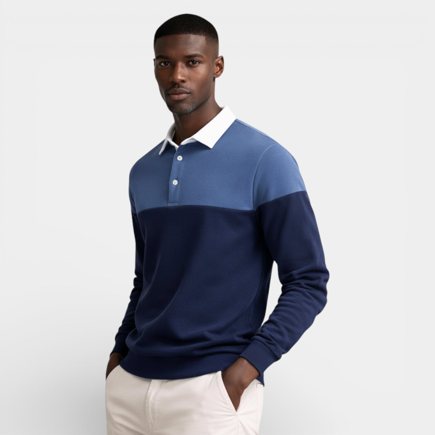 Color Block Long Sleeve Pullover Polo Shirt for Men