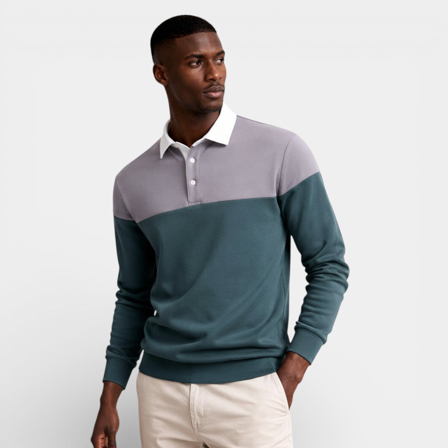 Color Block Long Sleeve Pullover Polo Shirt for Men