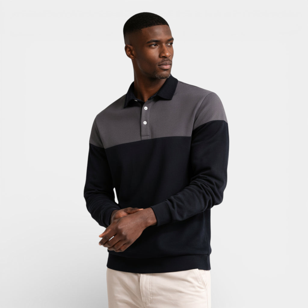 Color Block Long Sleeve Pullover Polo Shirt for Men