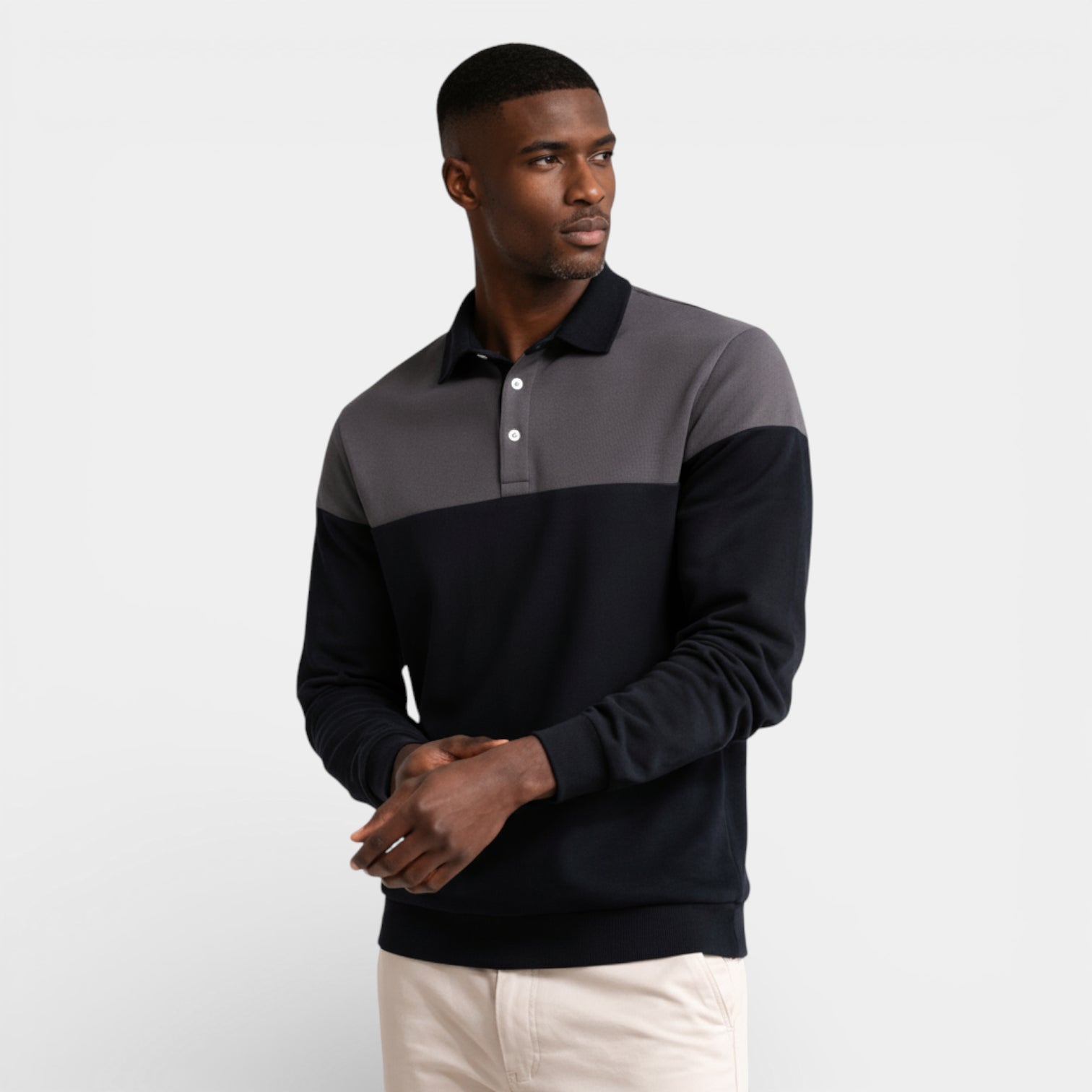 Color Block Long Sleeve Pullover Polo Shirt for Men