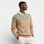 Color Block Long Sleeve Pullover Polo Shirt for Men