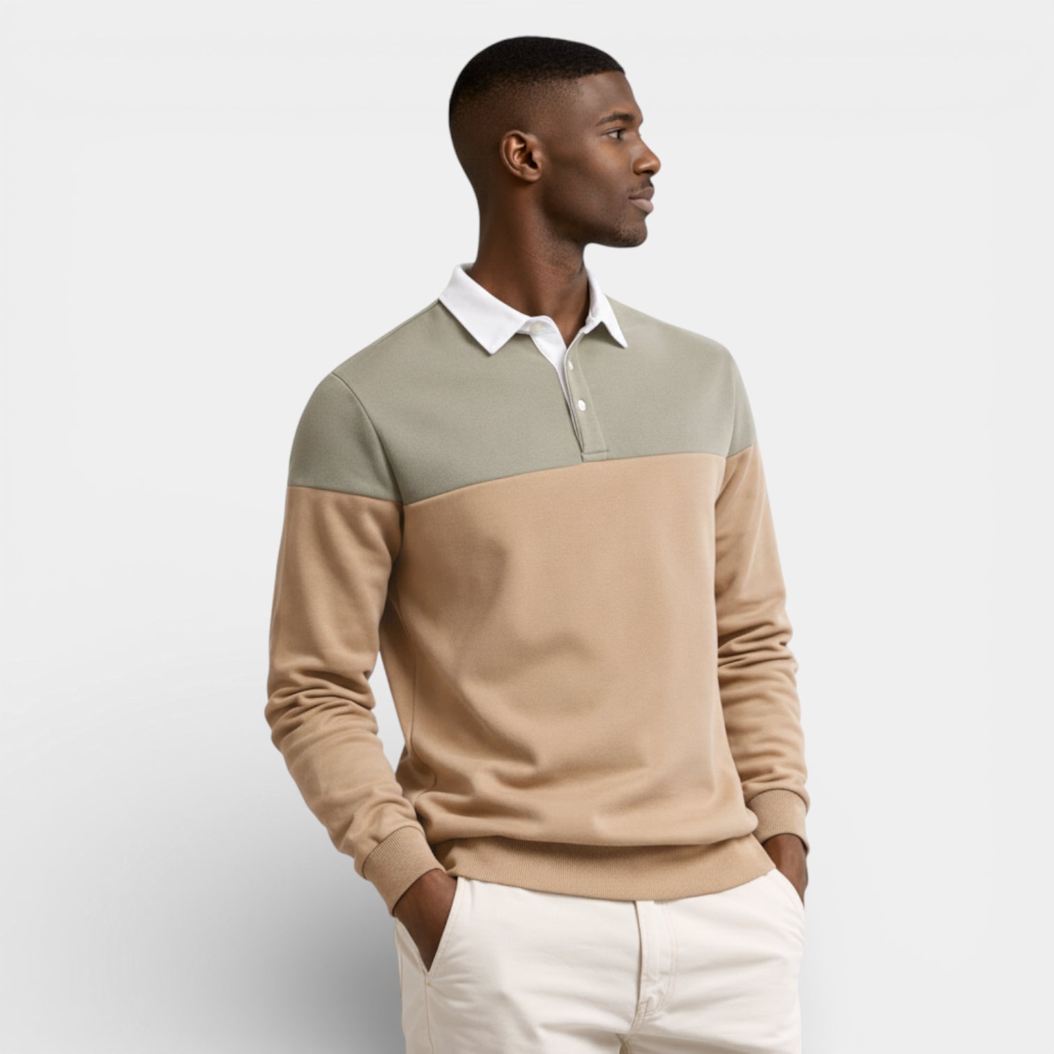 Color Block Long Sleeve Pullover Polo Shirt for Men