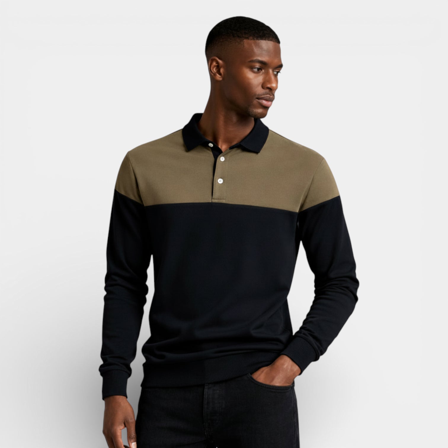 Color Block Long Sleeve Pullover Polo Shirt for Men