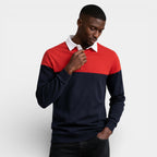 Color Block Long Sleeve Pullover Polo Shirt for Men