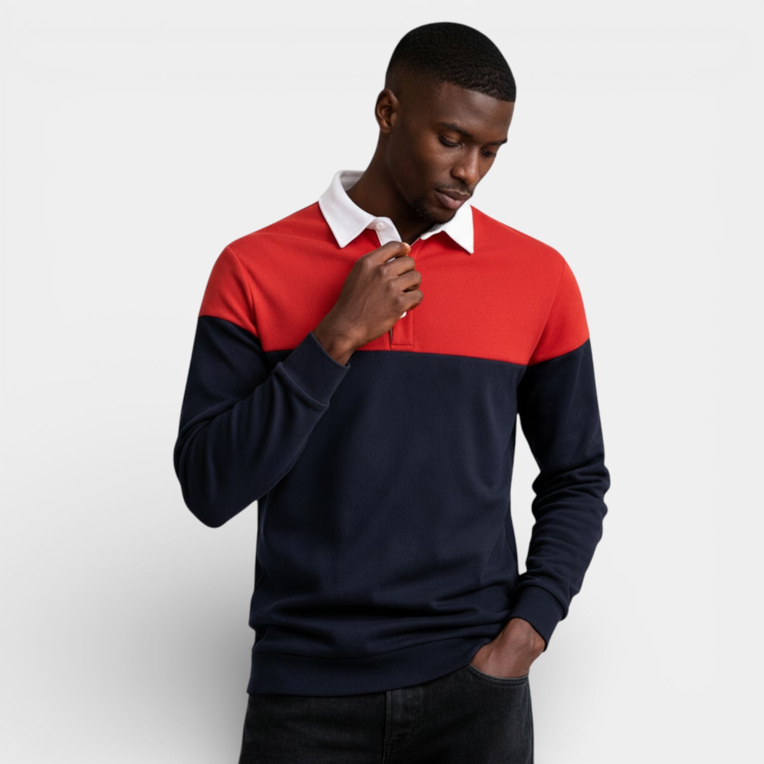 Color Block Long Sleeve Pullover Polo Shirt for Men