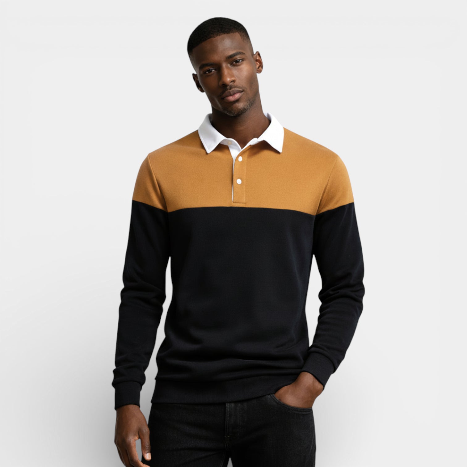 Color Block Long Sleeve Pullover Polo Shirt for Men