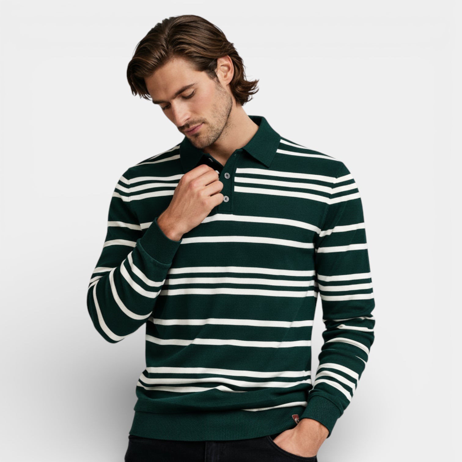 Striped Long Sleeve Polo Shirt Regular Fit for Men