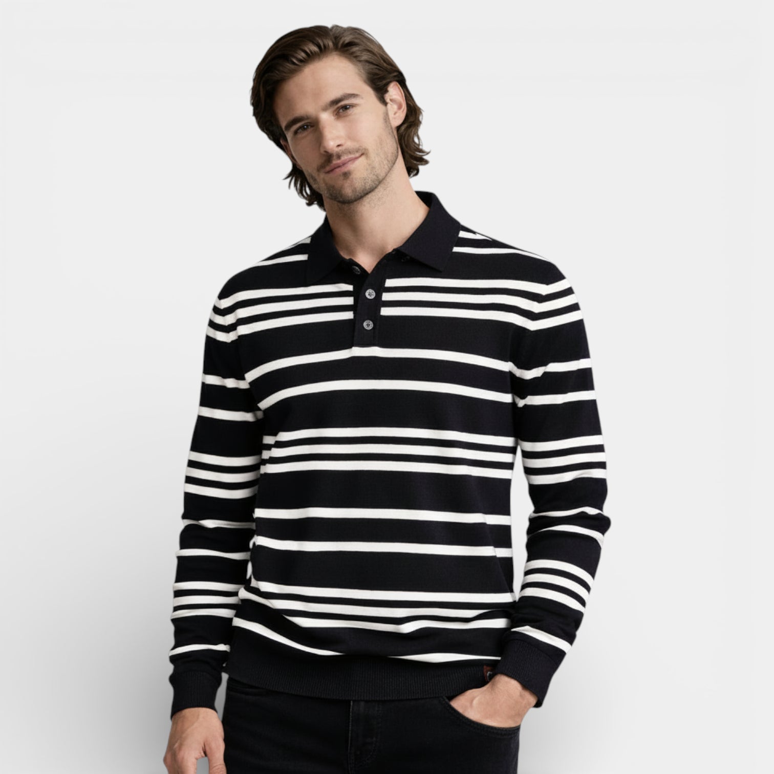 Striped Long Sleeve Polo Shirt Regular Fit for Men
