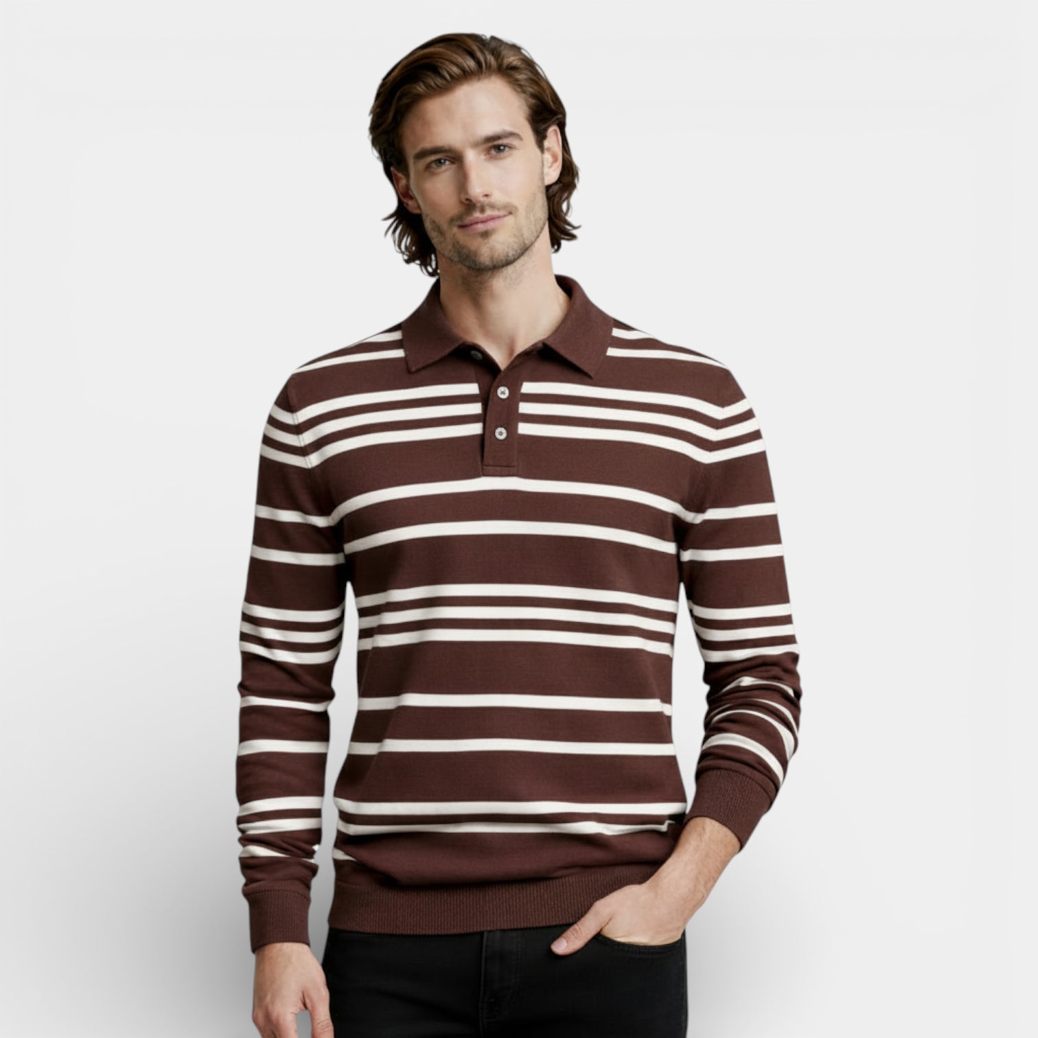 Striped Long Sleeve Polo Shirt Regular Fit for Men