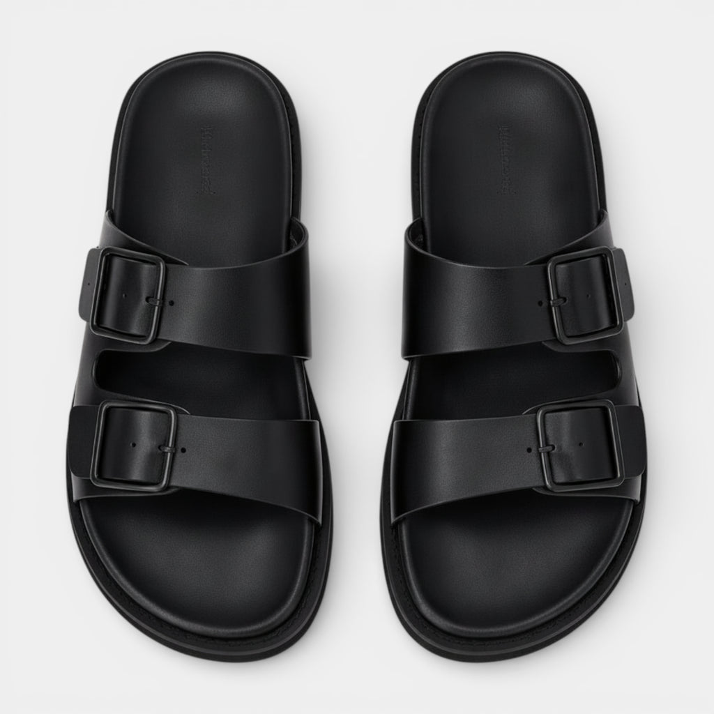 Double Buckle Slide Sandals Adjustable Strap for Men