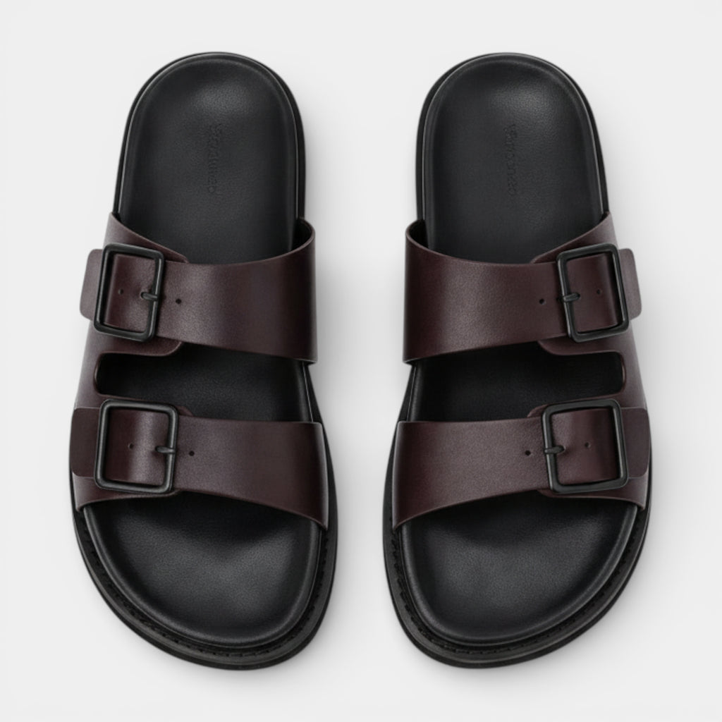 Double Buckle Slide Sandals Adjustable Strap for Men