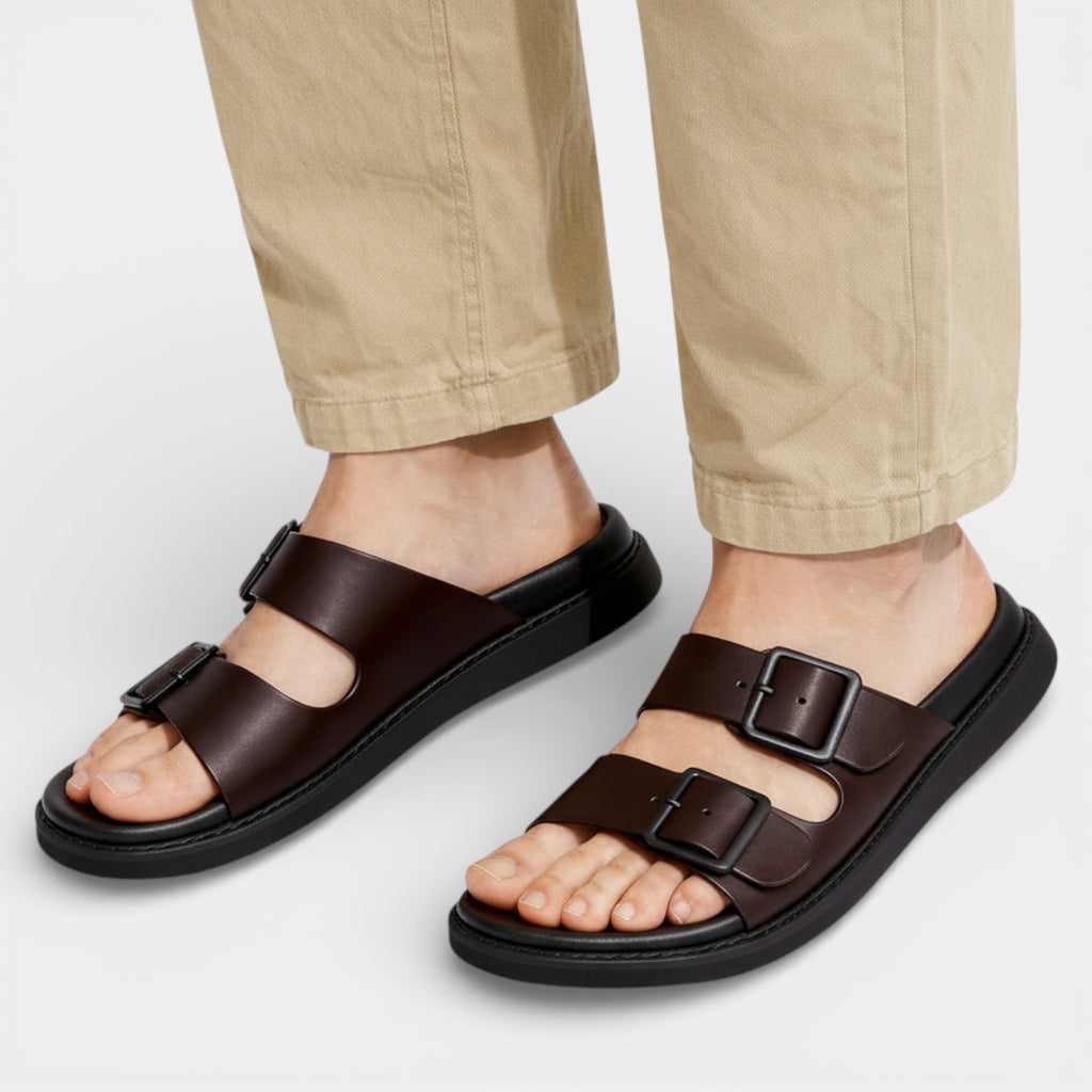 Double Buckle Slide Sandals Adjustable Strap for Men