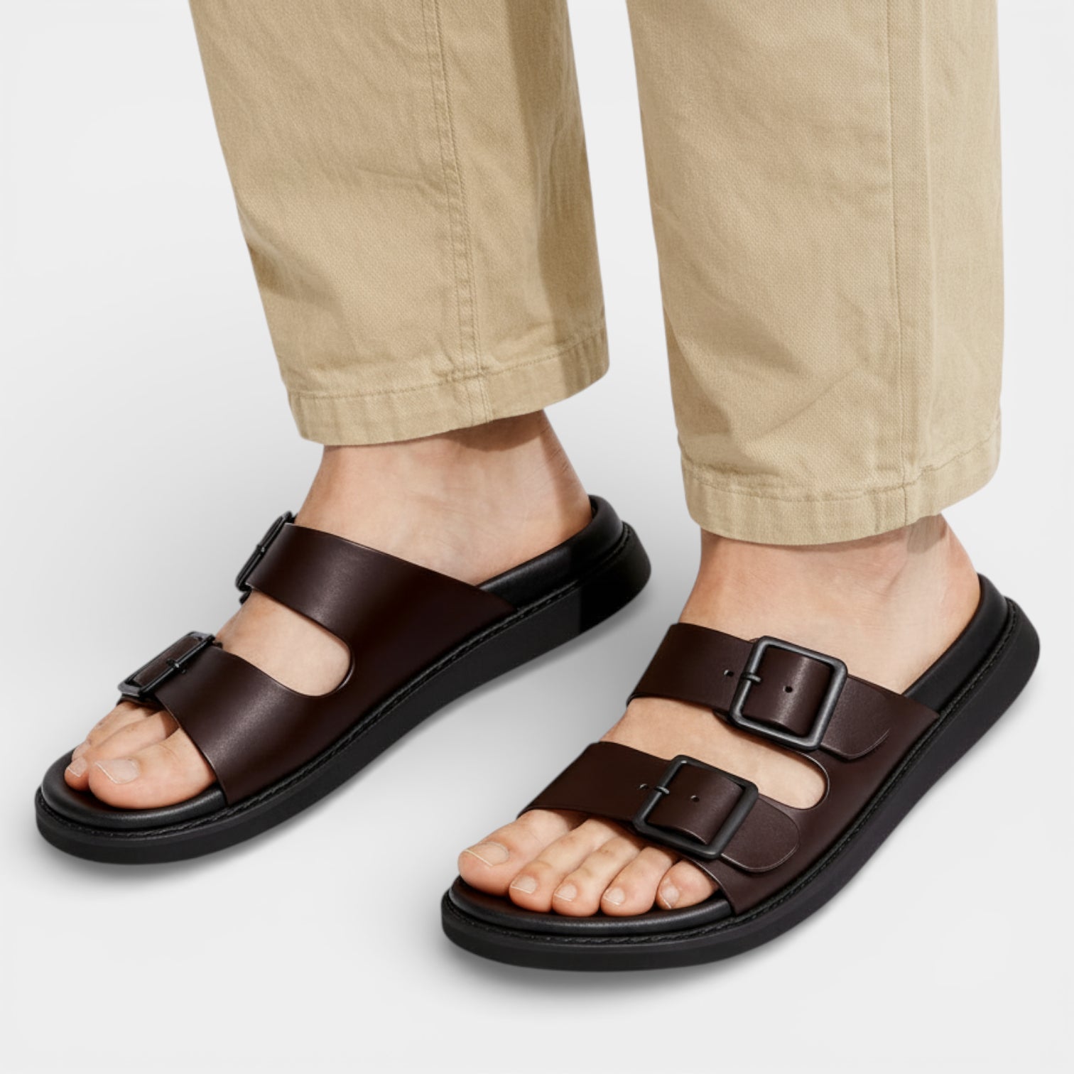 Double Buckle Slide Sandals Adjustable Strap for Men