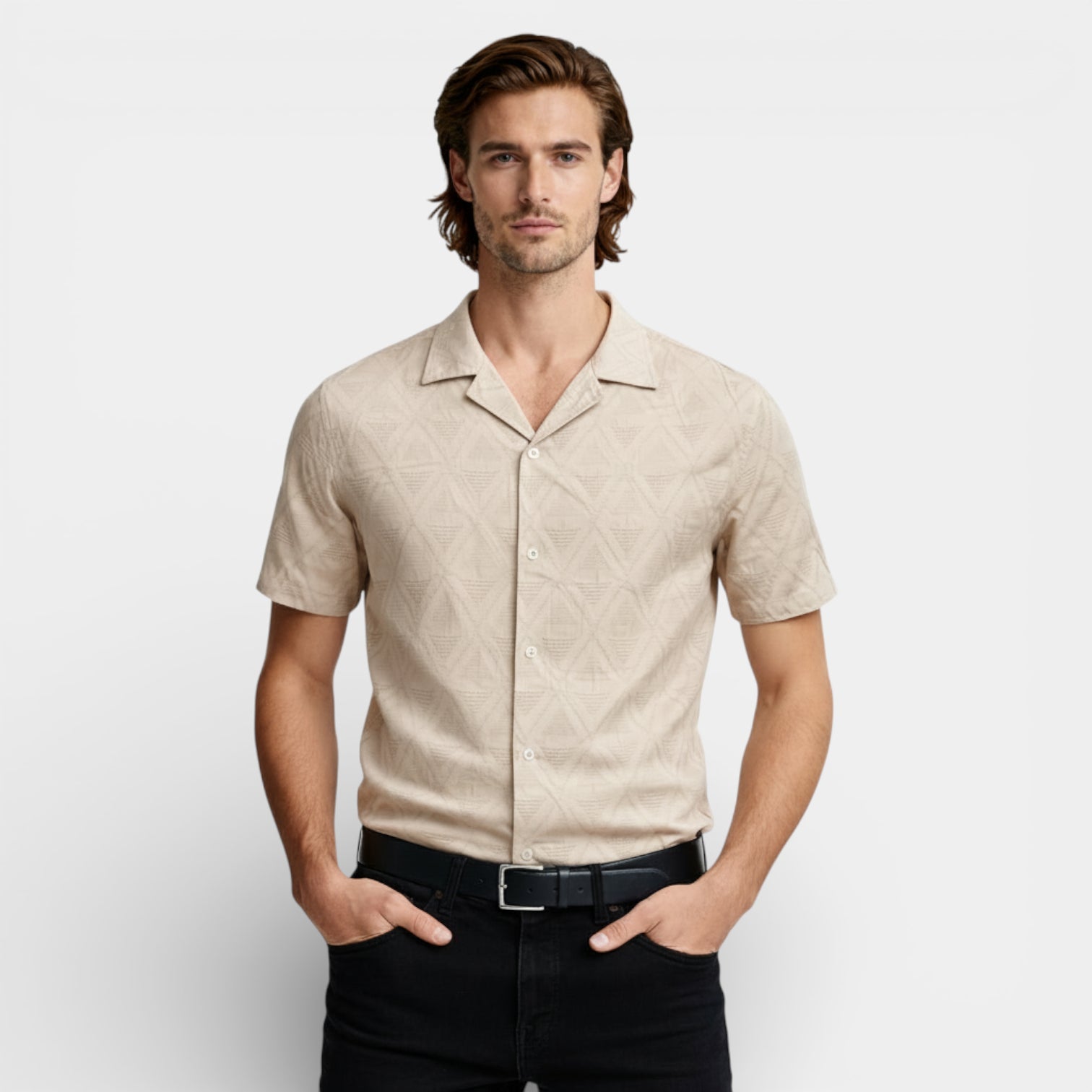 Camp Collar Short Sleeve Button-Up Shirt for Men