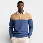 Color Block Long Sleeve Pullover Polo Shirt for Men