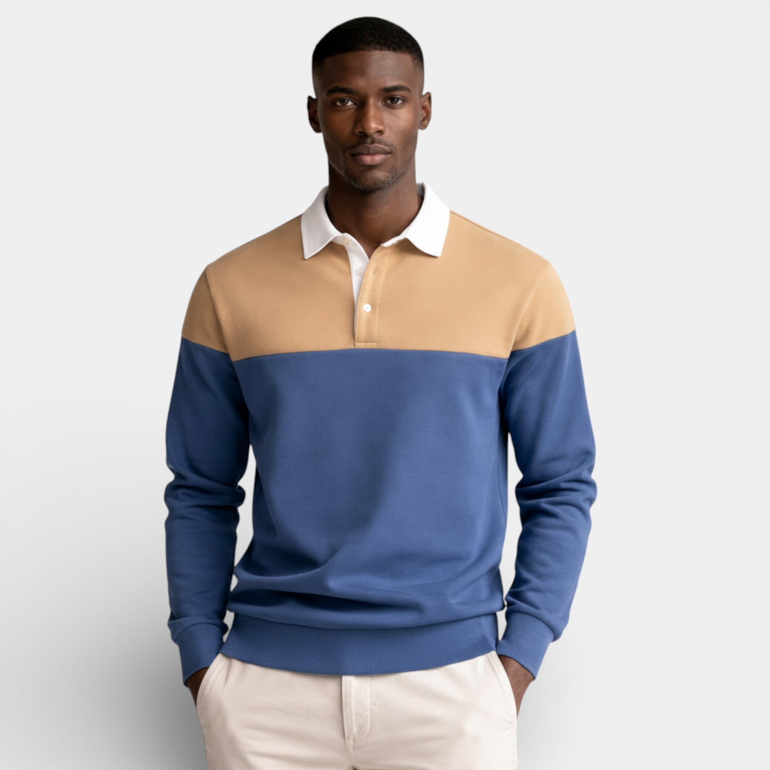 Color Block Long Sleeve Pullover Polo Shirt for Men