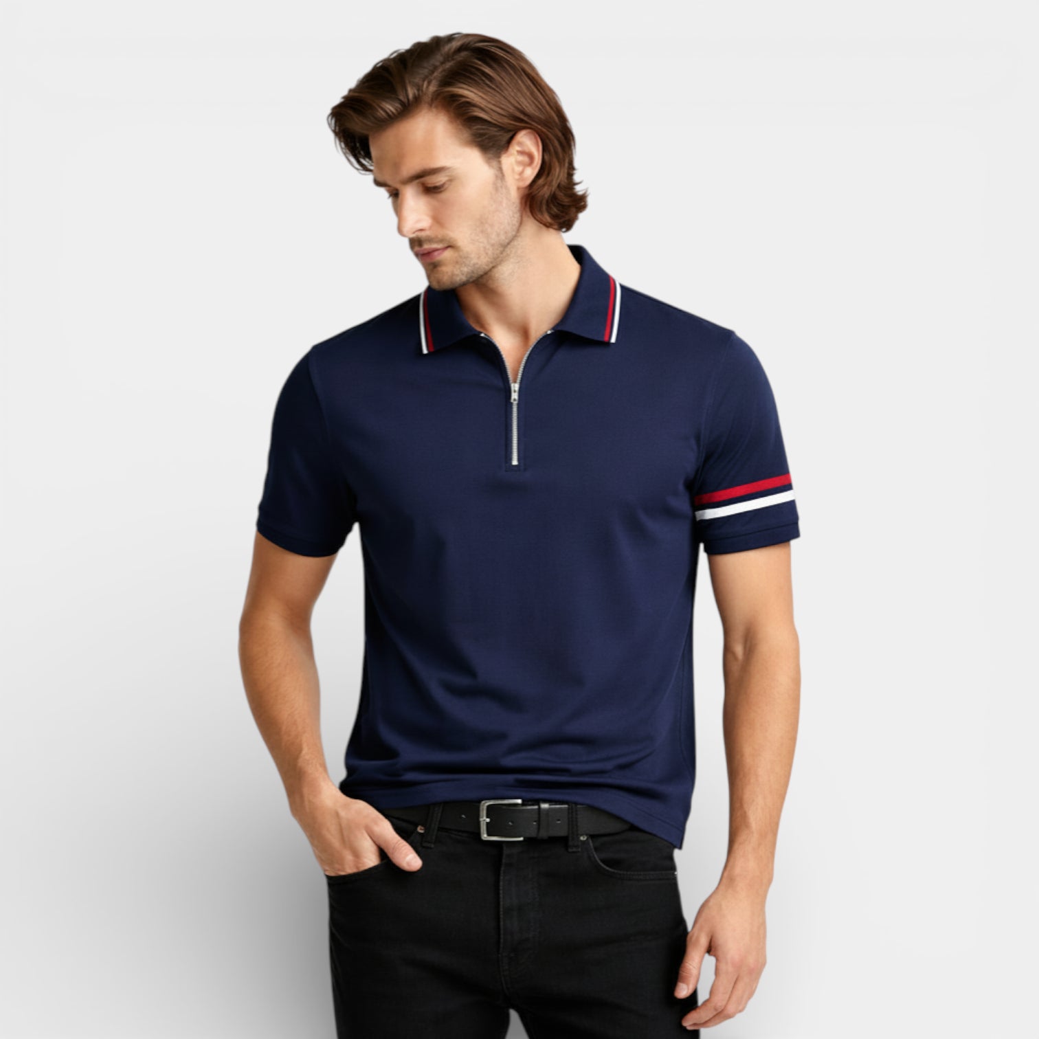 Short Sleeve Half Zip Polo Shirt Regular Fit for Men