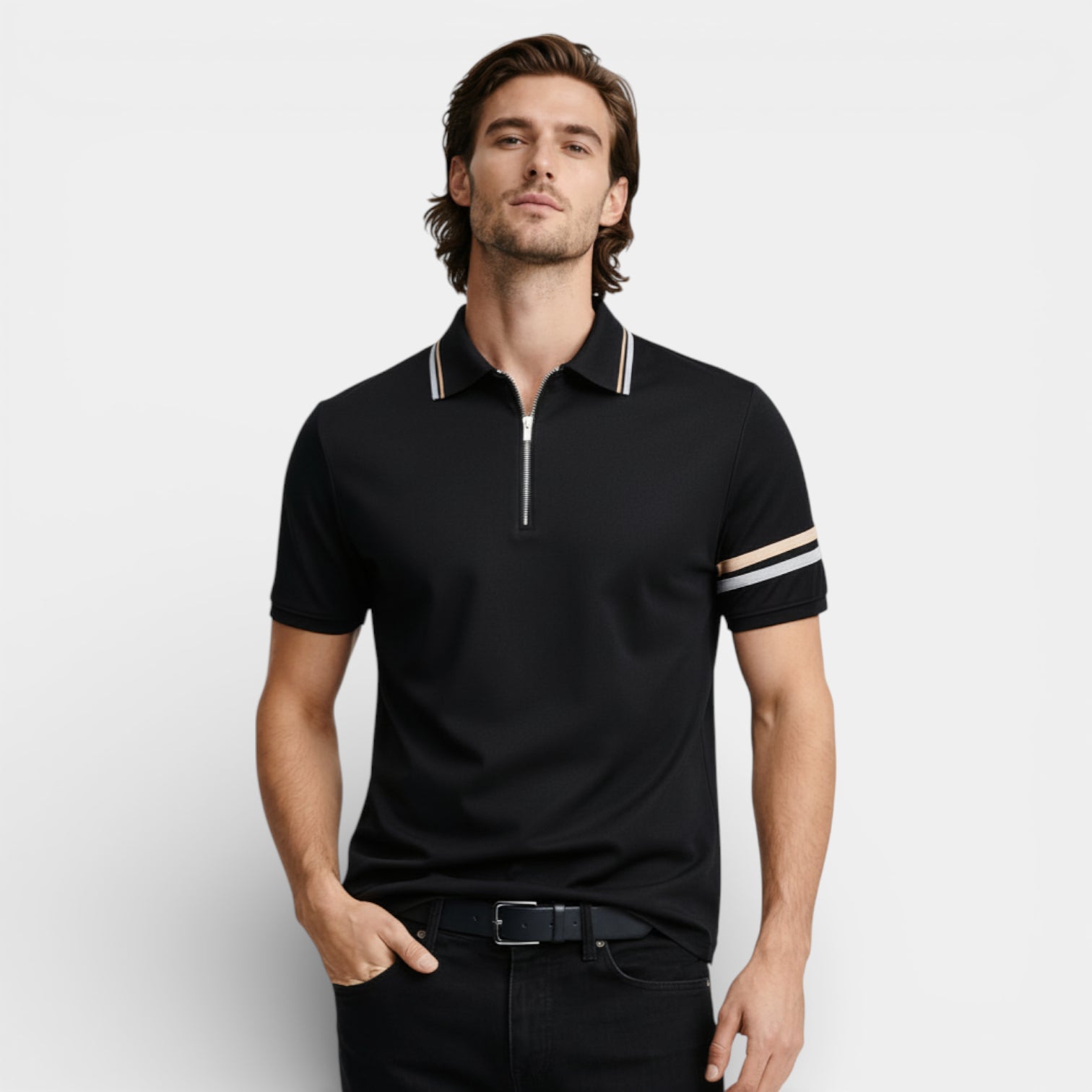 Short Sleeve Half Zip Polo Shirt Regular Fit for Men