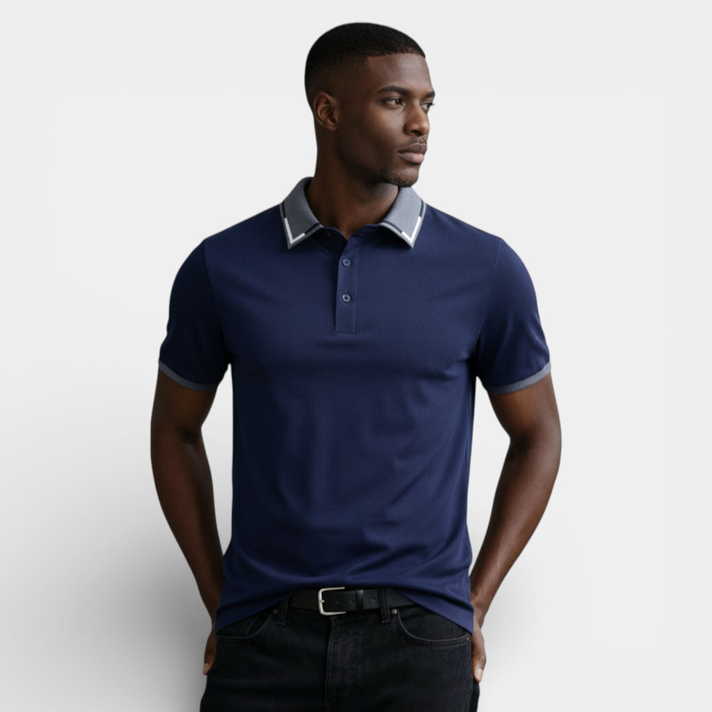 Short Sleeve Polo Shirt Contrast Trim Button-Up for Men