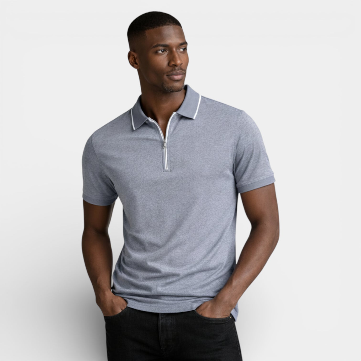 Short Sleeve Zip-Up Polo Shirt Regular Fit for Men