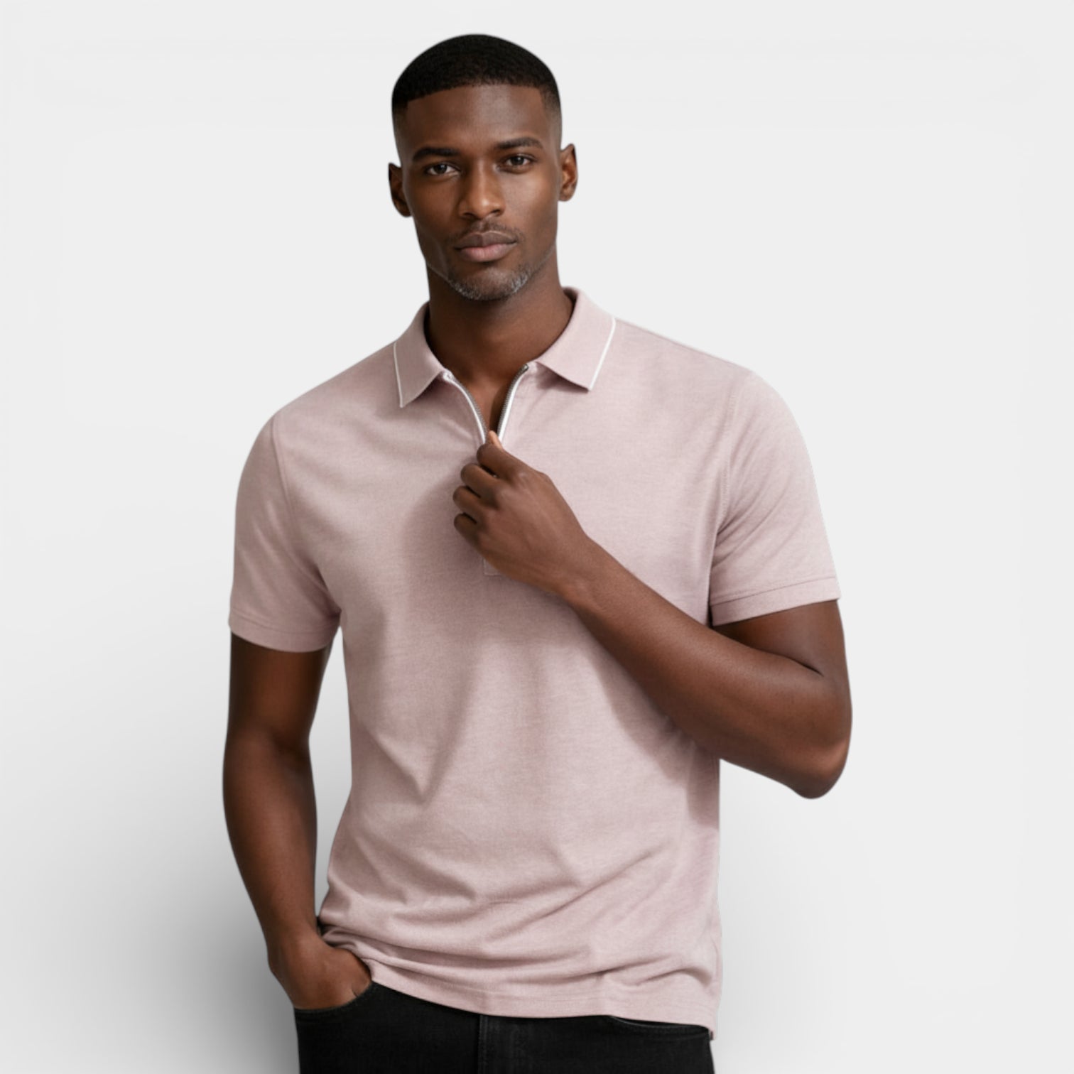 Short Sleeve Zip-Up Polo Shirt Regular Fit for Men