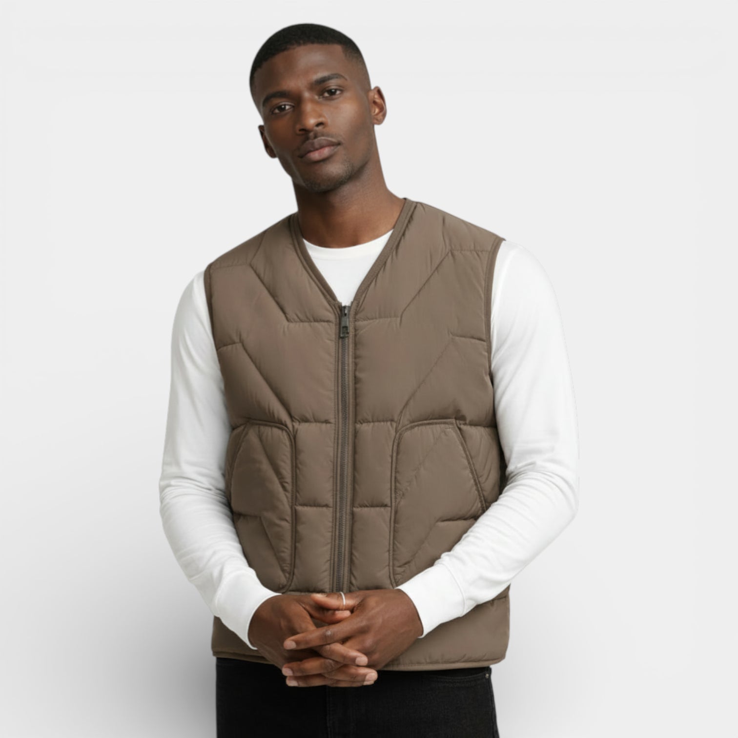 Quilted Zip-Up Puffer Vest V-Neck for Men