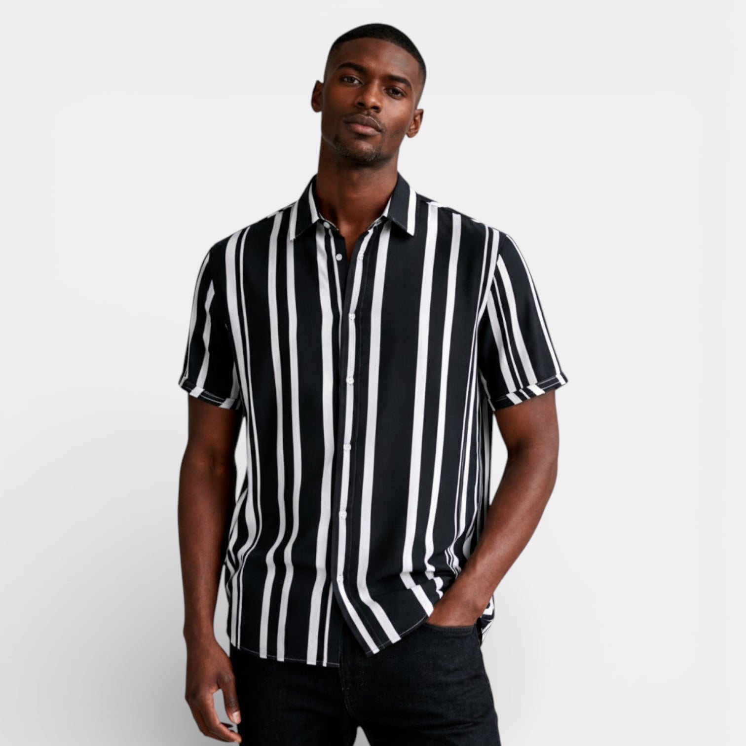 Button-Up Striped Tee Shirt Regular Fit for Men