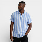 Button-Up Striped Tee Shirt Regular Fit for Men
