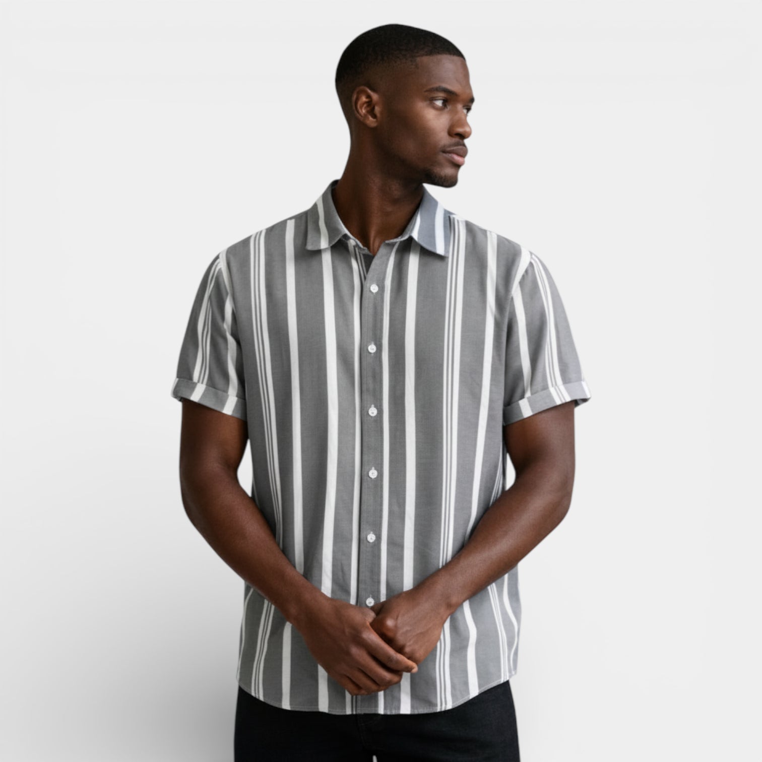 Button-Up Striped Tee Shirt Regular Fit for Men