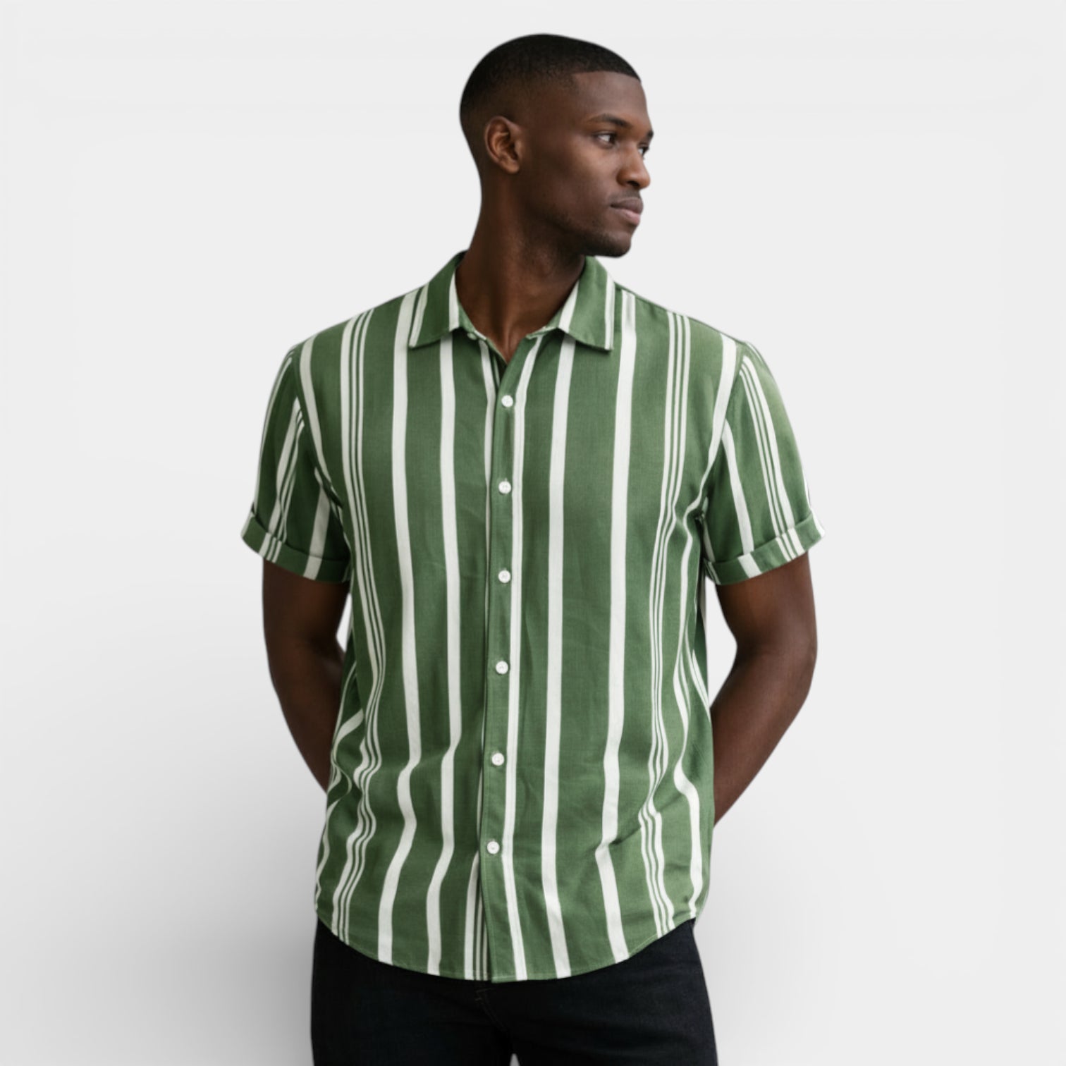 Button-Up Striped Tee Shirt Regular Fit for Men