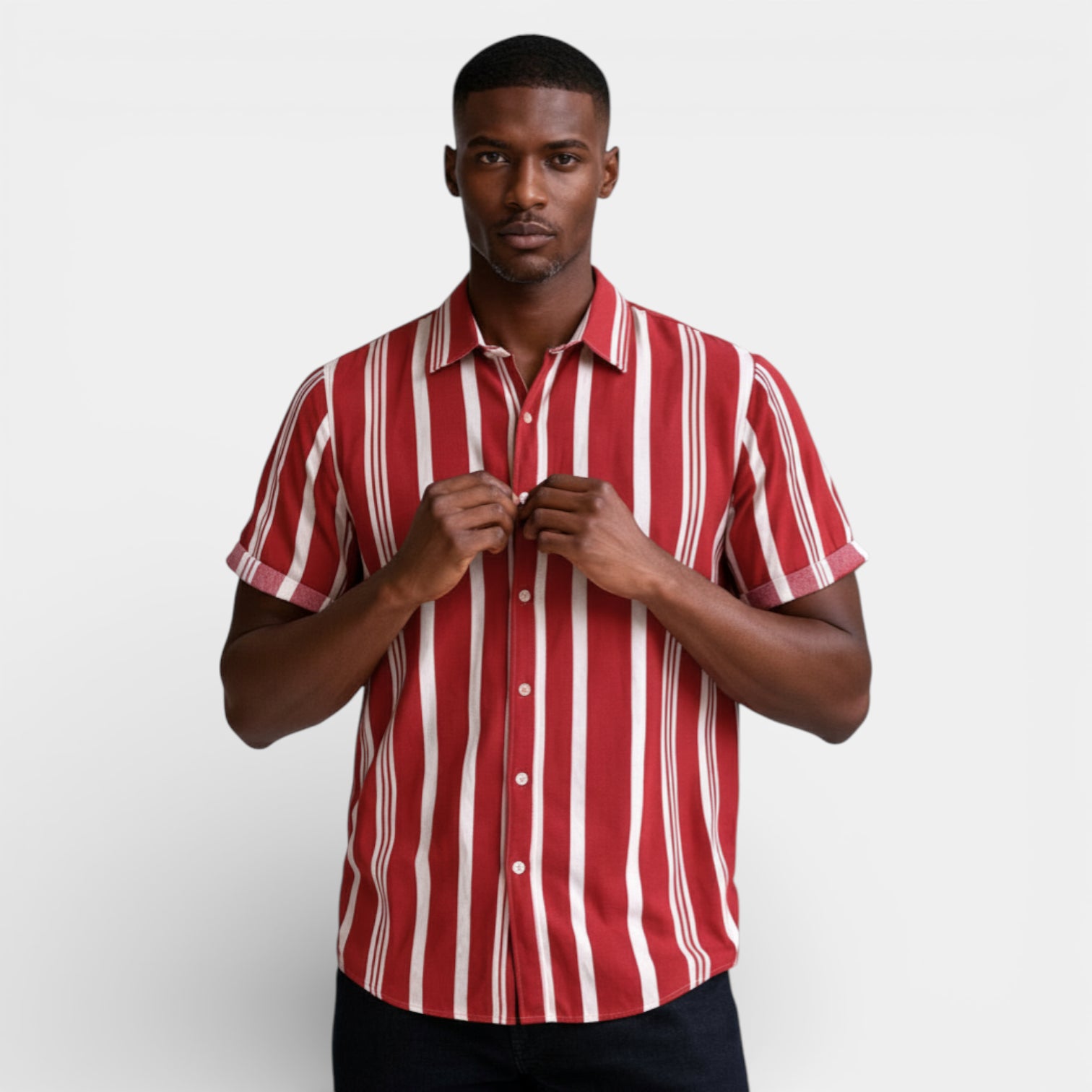 Button-Up Striped Tee Shirt Regular Fit for Men