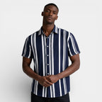 Button-Up Striped Tee Shirt Regular Fit for Men