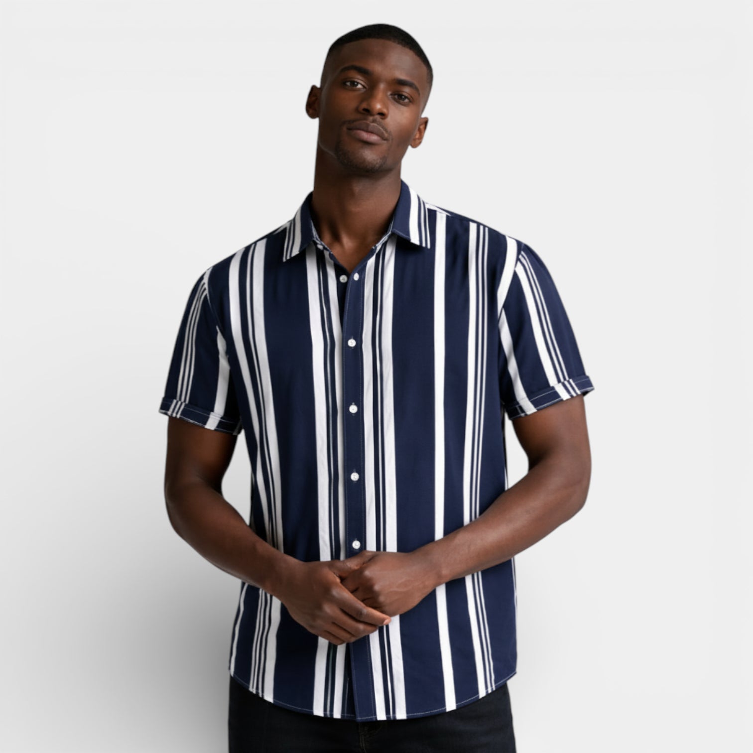 Button-Up Striped Tee Shirt Regular Fit for Men