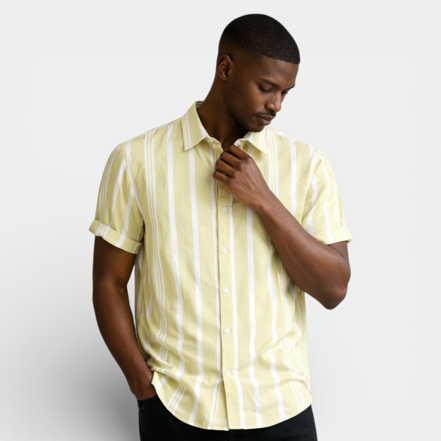 Button-Up Striped Tee Shirt Regular Fit for Men