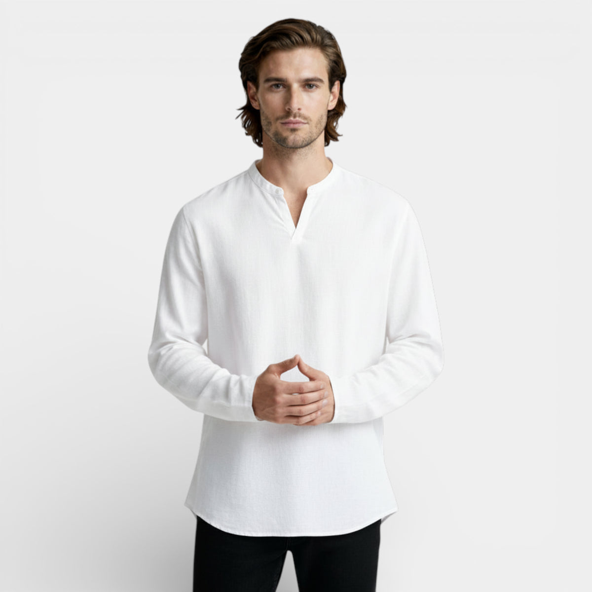 Split-Neck Pullover Shirt Long Sleeve Regular Fit for Men