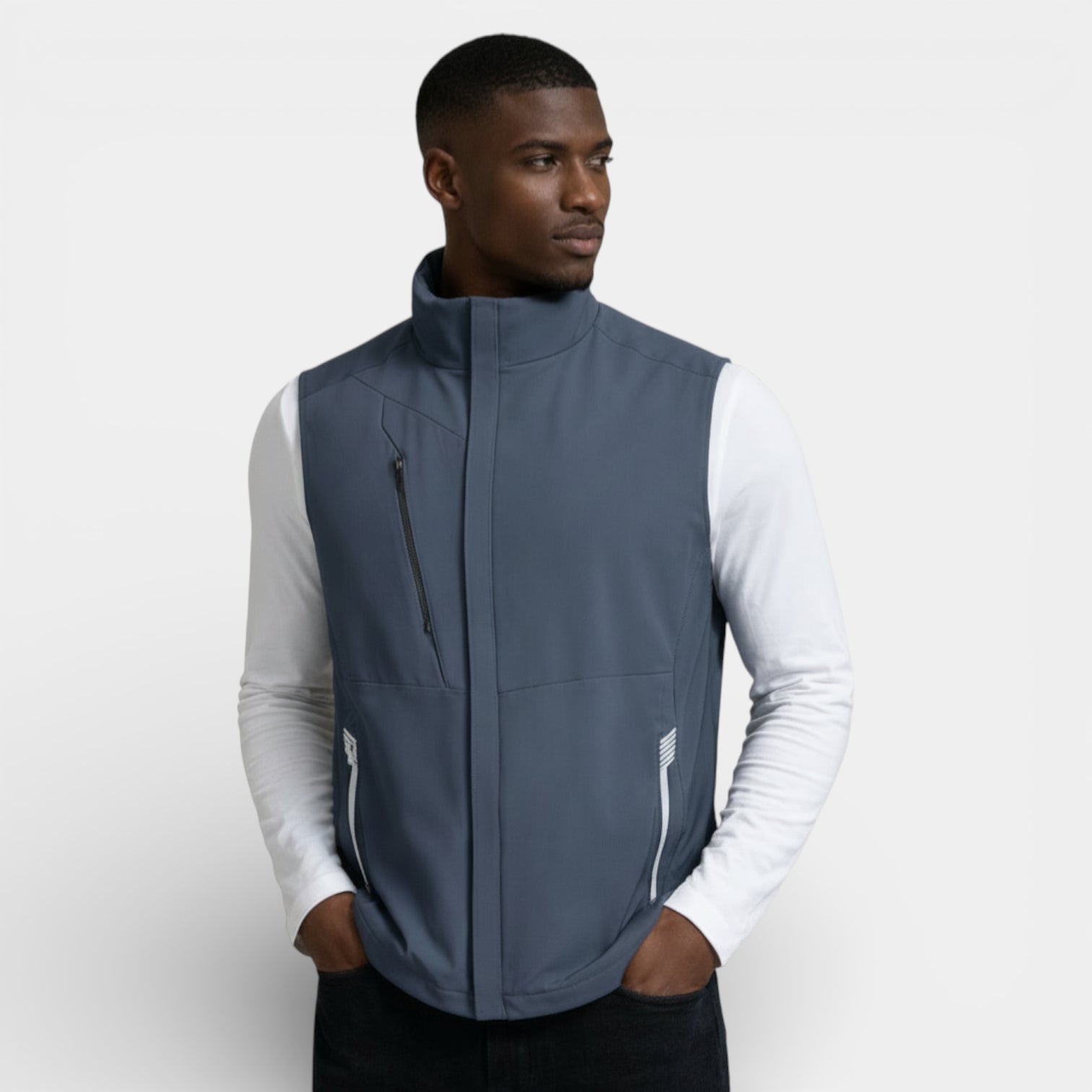 Slim Fit Zip-Up Stand Collar Vest for Men