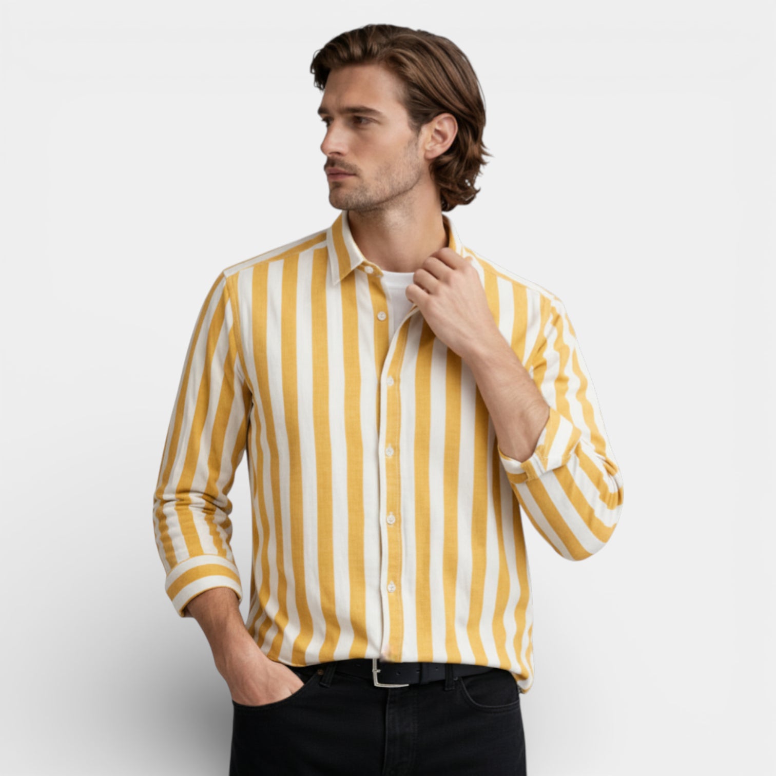 Striped Button-Up Shirt Long Sleeve Regular Fit for Men
