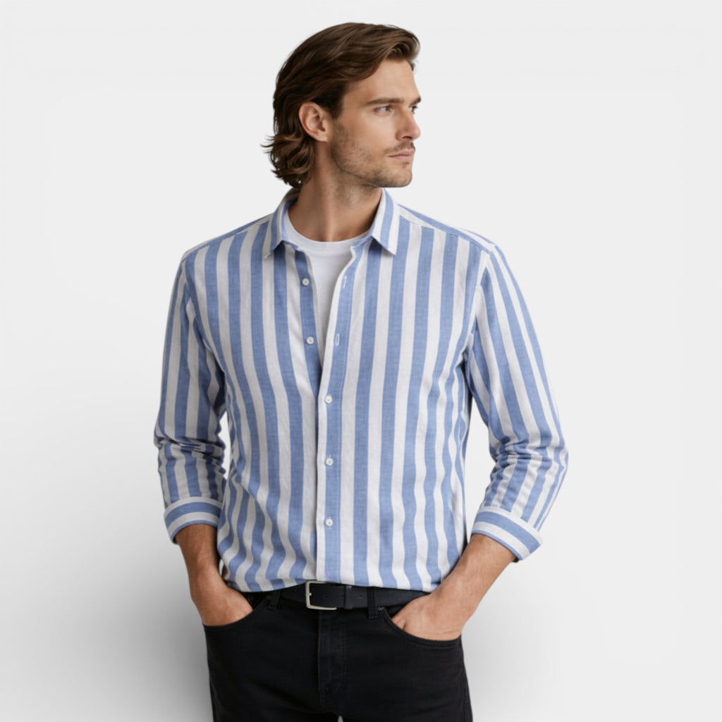 Striped Button-Up Shirt Long Sleeve Regular Fit for Men