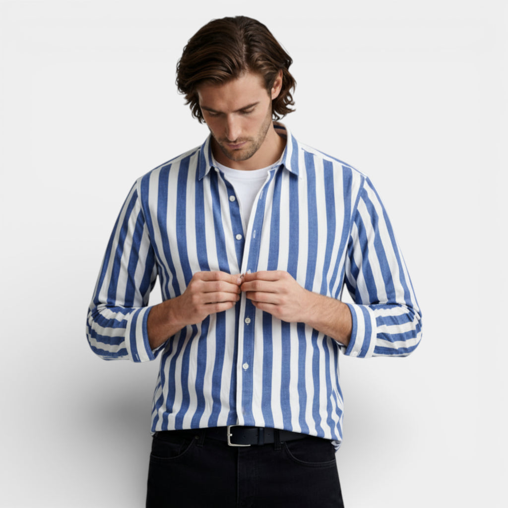 Striped Button-Up Shirt Long Sleeve Regular Fit for Men