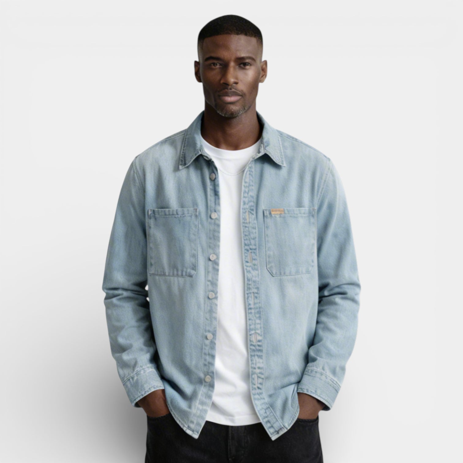 Button-Up Denim Shirt Jacket Regular Fit for Men
