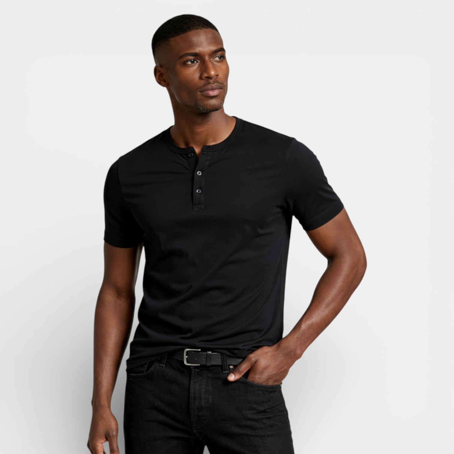 Henley T-Shirt Short Sleeve Button Placket for Men