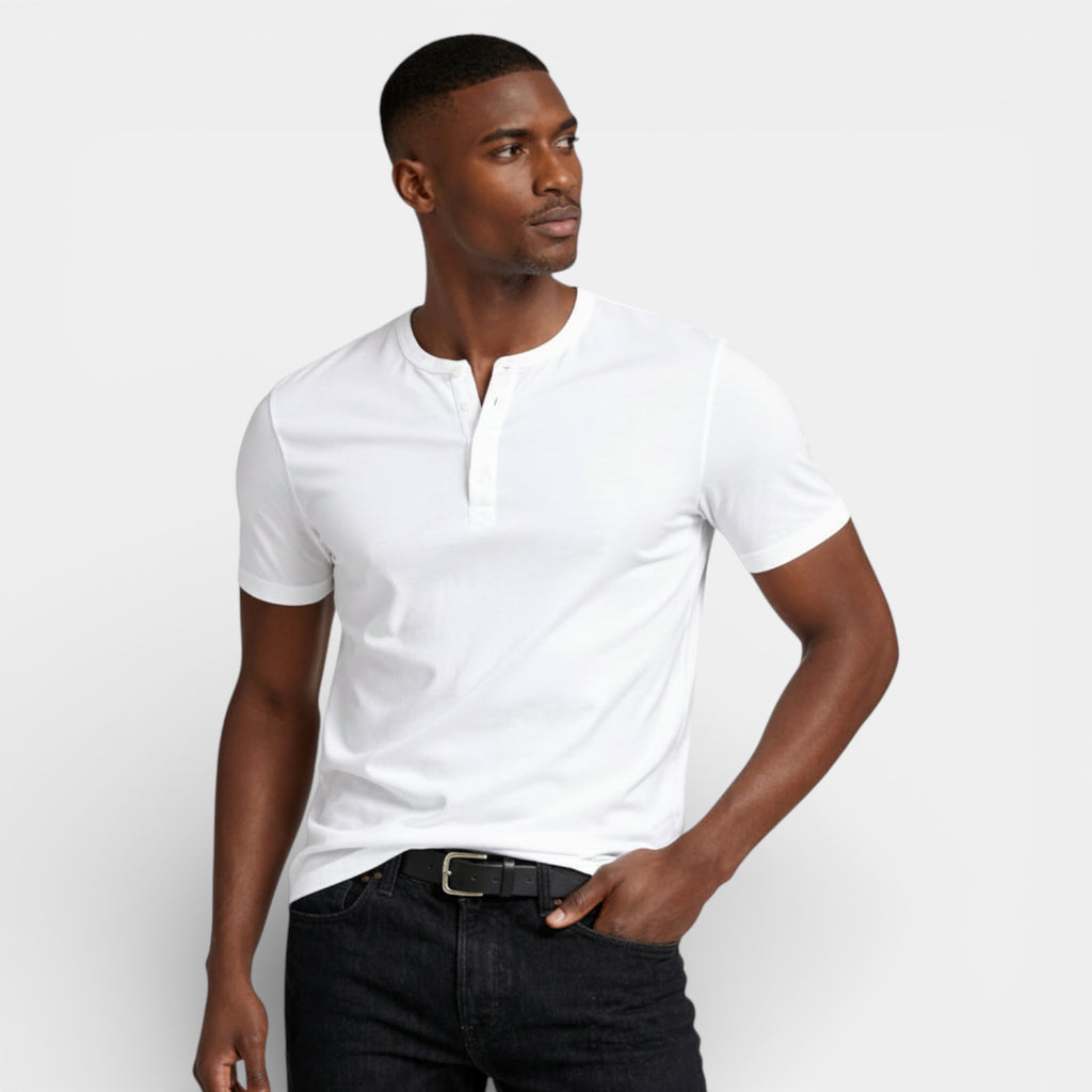 Henley T-Shirt Short Sleeve Button Placket for Men