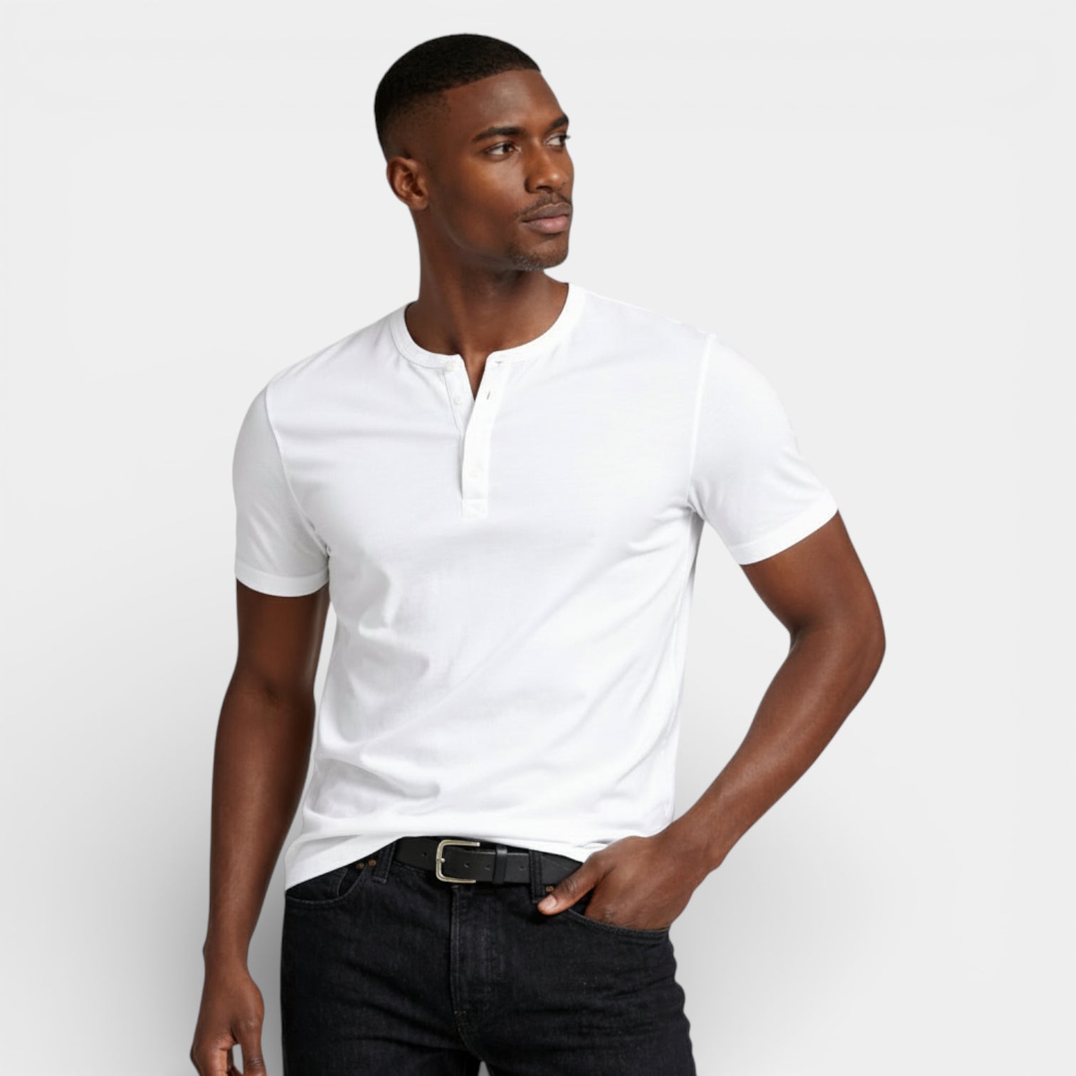 Henley T-Shirt Short Sleeve Button Placket for Men