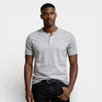 Henley T-Shirt Short Sleeve Button Placket for Men
