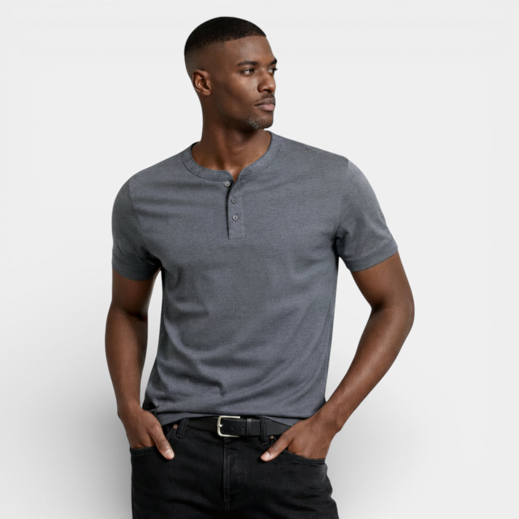 Henley T-Shirt Short Sleeve Button Placket for Men