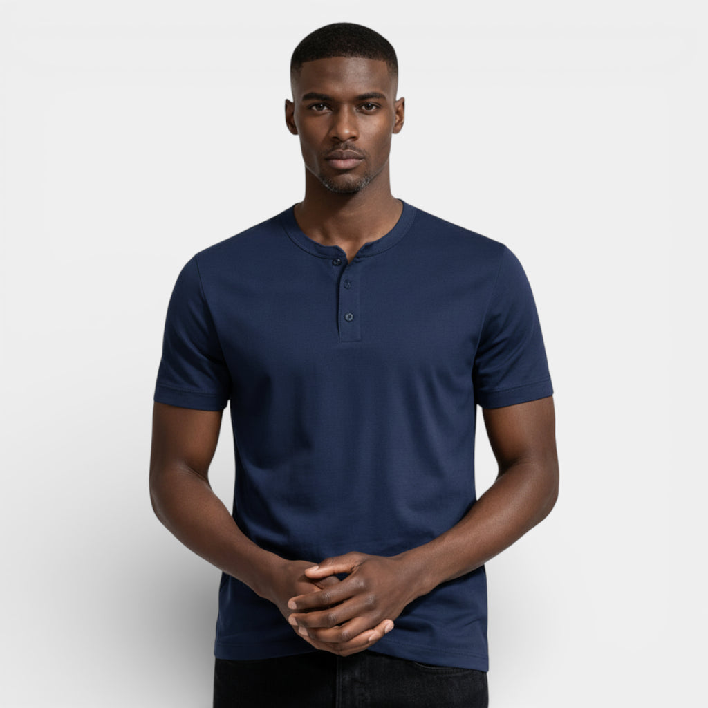 Henley T-Shirt Short Sleeve Button Placket for Men